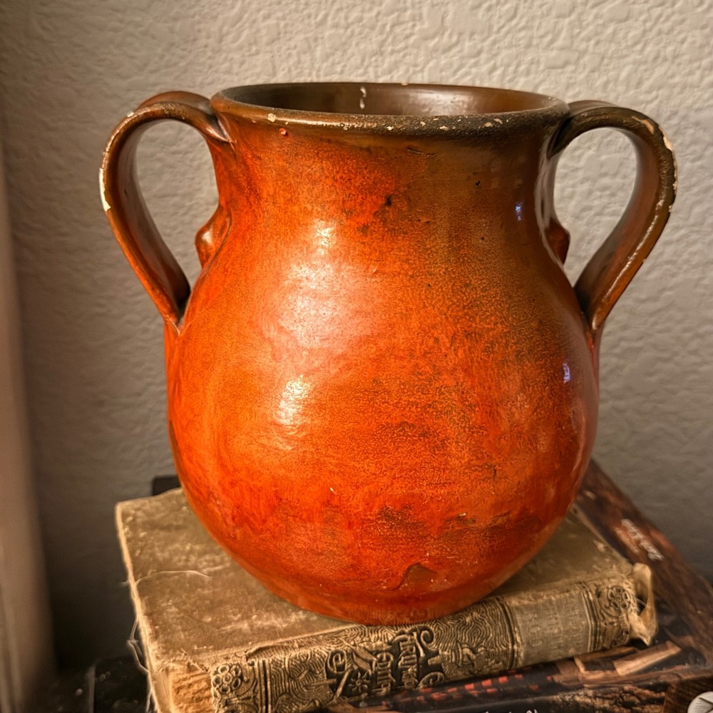 Vintage North State Pottery Double Handed Urn Vase - Chrome Red Glaze  1925-1959